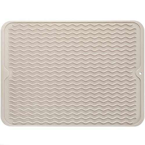 MicoYang Silicone Dish Drying Mat — Quick-Dry Ridges Counter & Sink Pad, Heat-Resistant Trivet to 450°F, Non-Slip & Dishwasher Safe, Roll-Up Storage, 18 Colors & 9 Sizes (Tapioca, 16"×12") - color: Tapioca, size: 16"L x 12"W