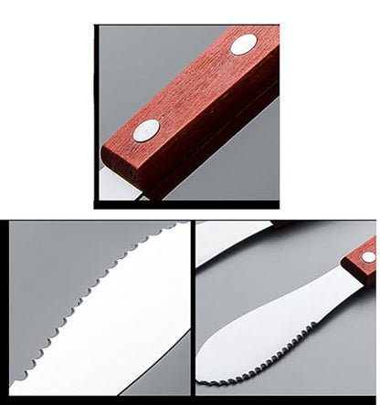 나무 손잡이가 달린 치즈 스프레더, 20.3cm(8인치) 스테인리스 스틸 버터 나이프 2개, 치즈, 케이크, 크림 및 빵용 (2)