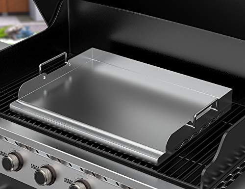 Skyflame Universal Stainless Steel Griddle Flat Top Plate with Even Heating Bracing for BBQ Charcoal/Gas Grills, Camping, Tailgating, and Parties 17" x 13" - size: 17" x 13" x 2.2"