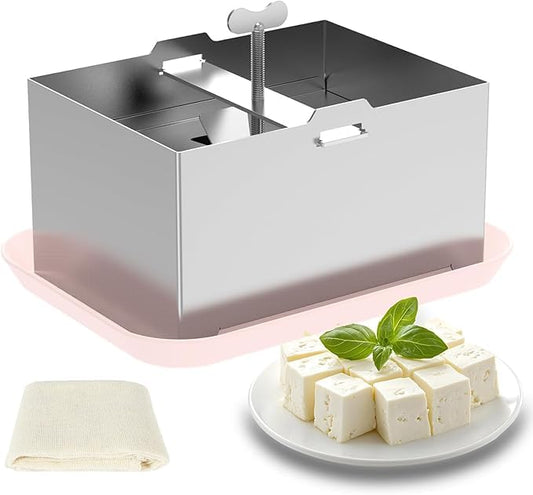 Tofu Press Stainless Steel, SUS304 Paneer Maker with Presser Towel and Drip Tray, Fast Water Removal Enhanced Texture & Flavor,Tofu Maker for 2 Pounds Firm Tofu, Cheese, Paneer