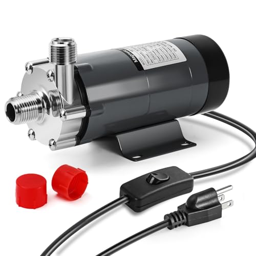 MRbrew Wort Pump With Switch Stainless Steel Magnetic Beer Pump Brewing for Wort Transfer, 1/2”NPT Thread Head 110V Quiet Operation Excellent High Temperature Resistance System for Homebrew(Grey) - size: Grey Pump(Swtich)