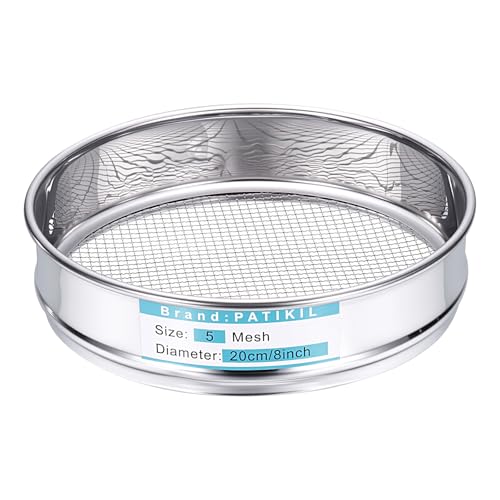 PATIKIL 5 Mesh(4mm) Lab Sieve, 7.9"(20cm) Diameter Sifting Screen 304 Stainless Steel Wire Cloth Fine Mesh Sieve for Industrial Laboratory Home Soil Sifter Dry Sift Screens Hash - size: 5 Mesh(4mm)/7.9"