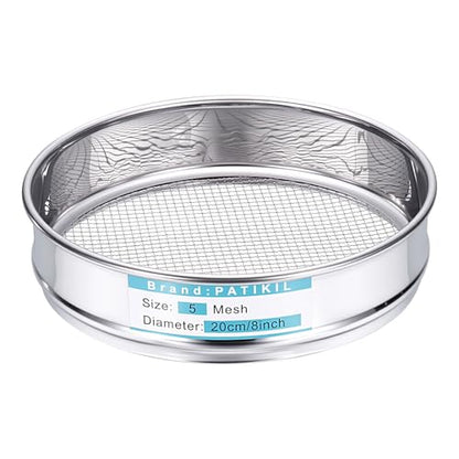PATIKIL 5 Mesh(4mm) Lab Sieve, 7.9"(20cm) Diameter Sifting Screen 304 Stainless Steel Wire Cloth Fine Mesh Sieve for Industrial Laboratory Home Soil Sifter Dry Sift Screens Hash - size: 5 Mesh(4mm)/7.9"
