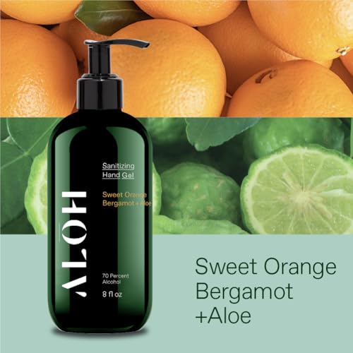ALŌH Sanitizing Hand Gel 2-Pack | Sweet Orange Bergamot & Aloe | 70% Ethyl Alcohol | 8 fl oz Bottles (Pack of 2) | For Adults & Kids - color: Sweet Orange Bergamot + Aloe