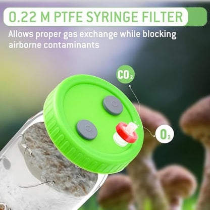 FOUR E'S SCIENTIFIC 8 Pcs Mason Jar Lids | With 8 PTFE 0.22μm Filters & 25 Rubber Stoppers, Fit 86mm Wide Mouth Mason Jars