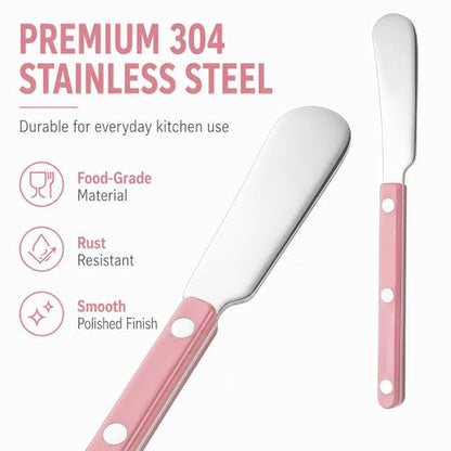 4PCS Stainless Steel Butter Knives Set: 6.3 Inch Cheese Spreader 304 Stainless Steel with Ergonomic Handle for Cheese, Butter & Jam (pink) - color: pink