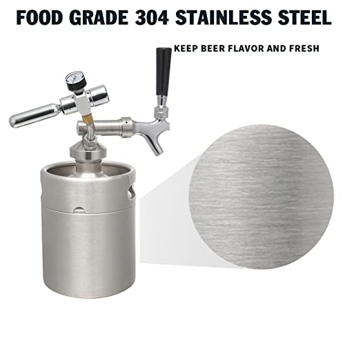 Mini Stainless Steel Beer Keg,Portable Home Dispenser System to Keep Fresh for Home Kitchen Brewing Beer,Keeps Carbonation for Craft Beer Draft and Homebrew,2L - size: 2L