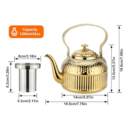 SANQIAHOME Antique 1.4L (45 Oz) Stainless Steel Teapot with Infuser Gold - color: Gold, size: 1.4 Liters