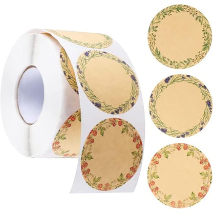 500PCS Canning Label Stickers for Jars and Lids,2Inch Round Jars Labels for Mason Jar,Wreath Designs Kraft Sticker Labels for Food Containers Candle Pantry Spice Lids Bottle Labels (Brown2) - color: Brown2