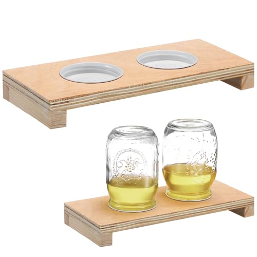 Rtteri 1 Pcs Bee Feeders for Hives with 2 Lids Wooden Honey Mason Jar Beehive Entrance Feeder for Beekeeping Bee Drinking Tools with Lids Drilled Feeding Sugar Syrup or Water (Jars Not Provided) - color: 2 Lids