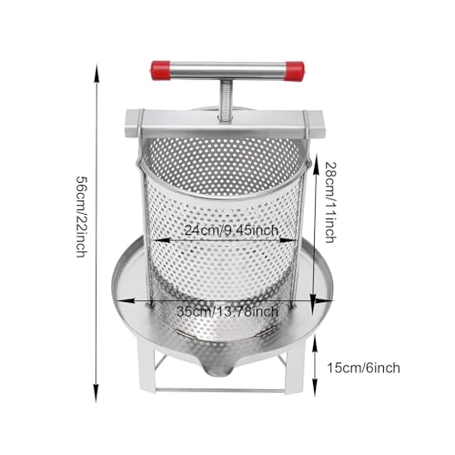 Honey Extractor, 12.6L/532.6 Oz Bee Honey Press Machine With Large Press Plate, Portable Stainless Steel Beekeeping Equipment Tool w/ Uniform Mesh, Large Bee Honey Press Extractor For Farms, Beehives