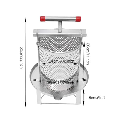 Honey Extractor, 12.6L/532.6 Oz Bee Honey Press Machine With Large Press Plate, Portable Stainless Steel Beekeeping Equipment Tool w/ Uniform Mesh, Large Bee Honey Press Extractor For Farms, Beehives
