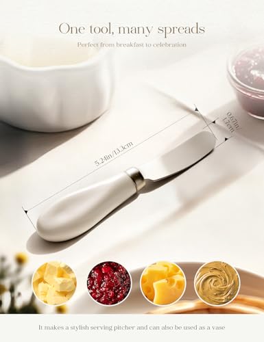 Stainless Steel Butter Spreader Knife 2 Pack with Handle for Kitchen White | Dishwasher Safe, for Soft & Hard Cheese, Jam, Cold Butter - color: White 2 Pack Without Holes