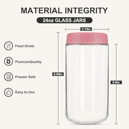 SHOWIN Overnight Oats Containers with Lids, 24oz Glass Jars with Lids 4 pcs, Candy, Wide Mouth Mason jars for Salad, Yogurt, Snacks, Meal Prep - color: Candy, size: 24oz-4pc