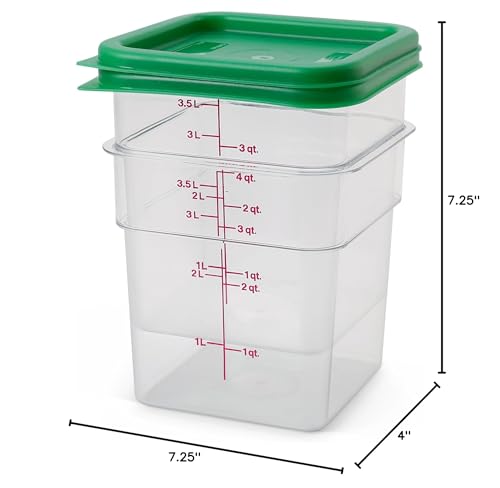 Cambro Food Storage Container with Lid (2 Pack) - Classic Series Square with Green Lid - 4 QT (Quart) - Commercial Grade for Food Prep (Clear) - size: 4 QT + Lid
