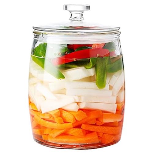 Wide-Mouth Sealed Glass Kimchi Jar, Large-Capacity Kitchen Fermentation Tank, Chinese Transparent Pickling Crock, Beans, Wine(7.5kg/264.6oz) - size: 7.5kg/264.6oz