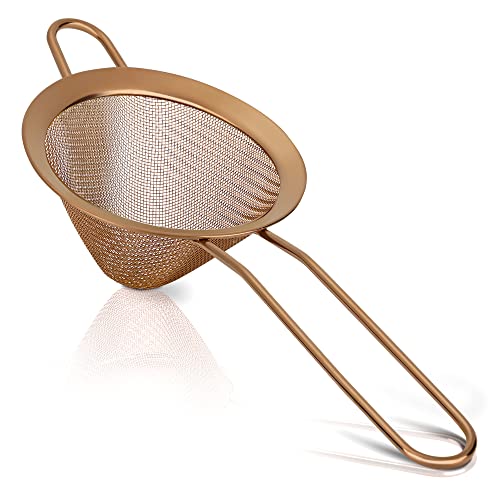 Rainspire Stainless Steel Small Strainer Fine Mesh Strainer, Mini Cocktail Strainer For Cocktails Tea Herbs Coffee & Drinks, Tea Strainer with Handle, Rust Proof, Gold - color: Gold