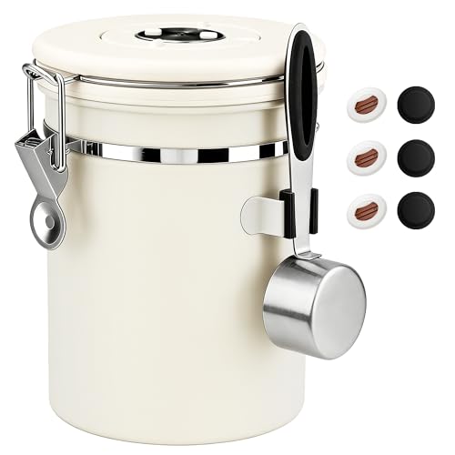 ShanSon Coffee Canister Airtight, Stainless Steel Bean Storage Container with Date Tracker & Scoop, Grounds Sugar Flour Tea Cereal Fits Kitchen Pantry, Ideal Gift for Coffee Lovers,22oz,Beige - color: Beige, size: 22oz