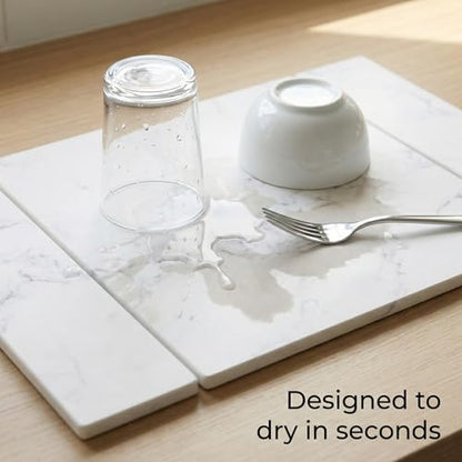 Selegna Stone Drying Mat for Kitchen Counter, Diatomite Stone Dish Drying Mat & Kitchen Sink Mat, Quick-Dry Diatomaceous Earth Counter Mat, Collapsible Tri-Panel Design - color: White
