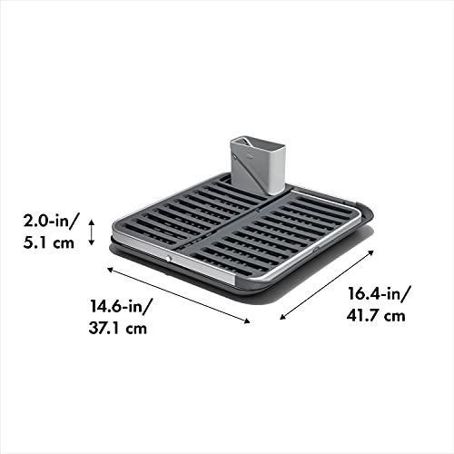 OXO Good Grips Aluminum Fold Flat Dish Drying Rack, 2-Tier, with Drainboard, for Kitchen Counter, Collapsible - style: Fold Flat Dish Drying Rack