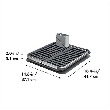OXO Good Grips Aluminum Fold Flat Dish Drying Rack, 2-Tier, with Drainboard, for Kitchen Counter, Collapsible - style: Fold Flat Dish Drying Rack