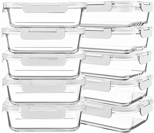 KOMUEE 10 Packs 30 oz Glass Meal Prep Containers,Glass Food Storage Containers with Lids,Airtight Lunch Bento Boxes,Microwave, Oven, Freezer and Dishwasher,White - color: White