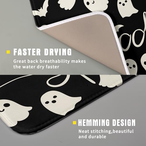 Halloween Dish Drying Mat for Kitchen Counter 16x18 Cute Ghost Black Spooky Holiday Scary Theme Absorbent Reversible Microfiber Drying Mats Kitchen Countertop Protector Dishes Drainer Pad - size: 16" x 18"