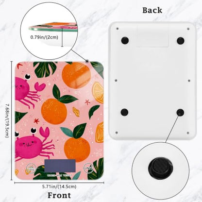 Food Scale Kitchen Digital Scale Food Ounces and Grams Dieting Baking Cooking Waterproof Glass Panels LCD Display,4 Units Scale Tare Function Pink Fruit Orange Crabs - color: Peach 27