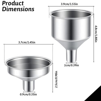 2pcs Stainless Steel Mini Funnels Set, Small Filling Funnels Multi-Flask Funnel for Essential Oils, Liquor Flasks, Spice Powders, Kitchen Use Silver