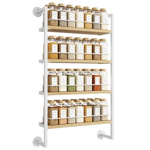 IBUYKE Spice Rack Wall Mount,4 Tier Hanging Seasoning Organizer,Spice Rack for Wall for up to 50 Jars,Spice Organization for Kitchen Cabinet,Living Room,Bathroom,Pantry,Natural TLJ016R - color: Natural, size: 4 Tier