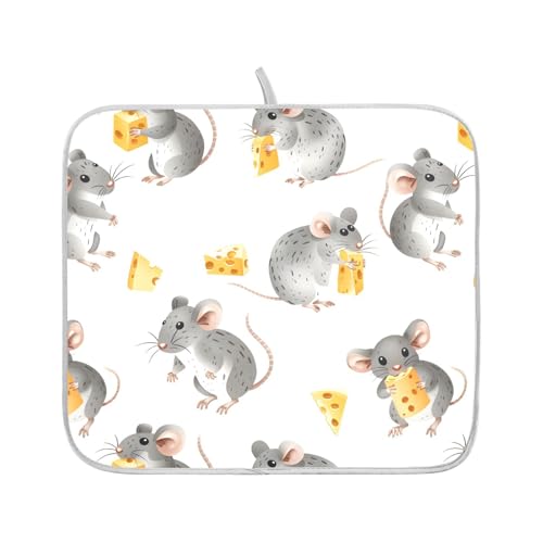 ALAZA Cute Mouse with Cheese Dish Drying Mats Absorbent Microfiber Drying Pad Kitchen Countertop Draining Mat 18 x 24 Inches - size: 18" x 24"