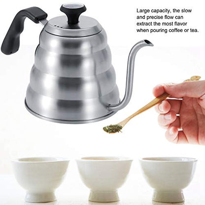 Gooseneck Coffee Kettle 1 Liter Stainless Steel Pour Over Kettle with Built in Thermometer, Precision Gooseneck Spout for Gas Electric Induction Stove, for Home Coffee Brewing (Sanding plus