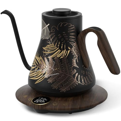 INTASTING Gooseneck Electric Kettle with ±1℉ Temperature Control for Pour Over Coffee & Tea, Quick Heating, BPA-Free Stainless Steel, Built-in Brew Timer, 1500W/0.9L (Rainforest) - color: Rainforest