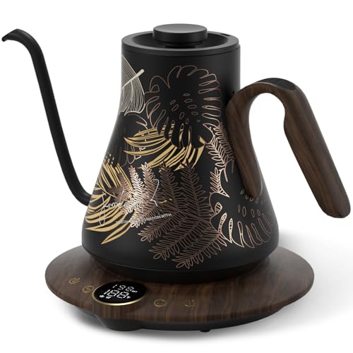 Cocinare Gooseneck Electric Kettle, ±1°F Precise Temperature Control, 1500W Fast Heating, Pour Over Coffee & Tea Kettle with Brew Timer & Keep Warm, Stainless Steel, 0.9L (Rainforest) - color: Rainforest