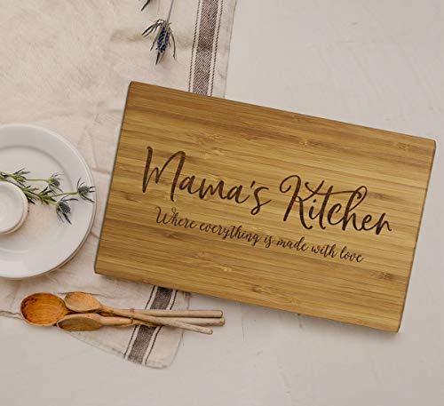Andaz Press Large Bamboo Wood Cutting Board Gift, 17.75 x 11-inch, Mama's Kitchen Where Everything is Made With Love, 1-Pack, Engraved Serving Chopping Board Christmas Birthday Chef Kitchen Ideas - color: Mama