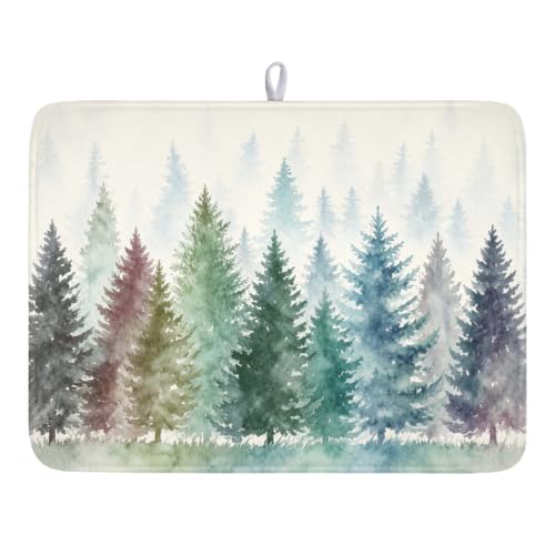 Giwawa Pine Tree Dish Drying Mat Natural Forest Fog Microfiber Dishes Pad 18x24 Inch Absorbent Fast Dry Dish Drainer Rack Mats for Kitchen Counter - color: Pine, size: 18x24 inch