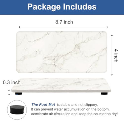2 Pcs Water Absorbing Stone Drying Trays for Bathroom Sink Kitchen Counter Soap Dish Dispenser Sponge Holder White Ceramic Bathroom Vanity Quick Dry Stone Mat for Kitchen Sink Marble Diatomite Tray - color: White Marble