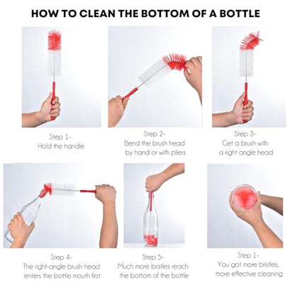 ALINK 16 inch Extra Long Red Bottle Cleaning Brush Cleaner for Washing Narrow Neck Beer/Wine/Thermos/Sport Well, Brewing Bottles, Hummingbird Feeder - color: Red