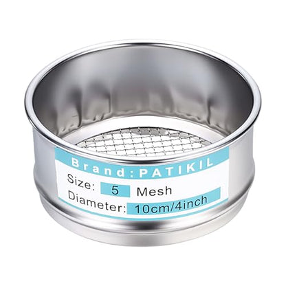 PATIKIL 5 Mesh(4mm) Lab Sieve, 3.9"(10cm) Diameter Sifting Screen 304 Stainless Steel Wire Cloth Fine Mesh Sieve for Industrial Laboratory Home Soil Sifter Dry Sift Screens Hash - size: 5 Mesh(4mm)/3.9"