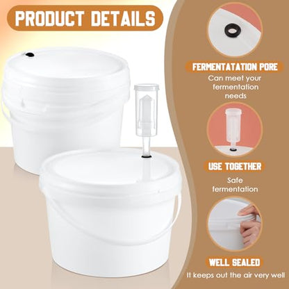 Hushee 6 Pcs 1 Gallon Round Fermentation Bucket Fermenting Bucket with Lid Fermenting Food Grade Home Brewing Wine Fermenter for Beer Wine Mead Cider Fermented Beverage