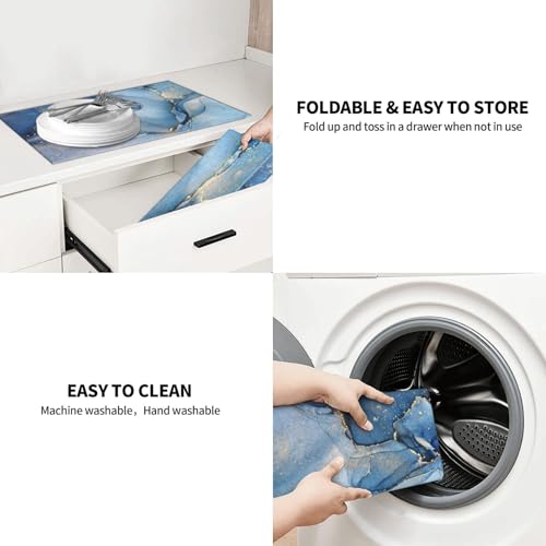 Marble Dish Drying Mat for Kitchen Counter Blue Gold Marble Drying Mat 18 x 24 Inch, Super Absorbent Reversible Microfiber Dish Drying Pad Dish Rack Pad Drainer Mat for Coffee Bar - color: Blue Gold Marble