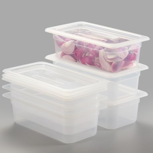 CURTA 6-Pack 1/3 Size 4" Deep Food Pan with Handled Lid – NSF Listed Commercial-Grade Translucent Polypropylene, Stackable Freezer-Safe Storage for Restaurants, Catering & Buffets - color: 1/3 Size, size: 4" Deep Pan (Handled Lid)