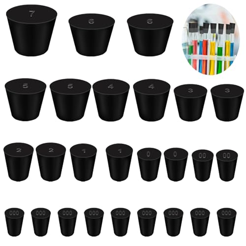 Tnisesm 25Pcs Black 000#-7# Solid Rubber Stoppers 10 Assorted Sizes - color: 25Pcs 000#-7#
