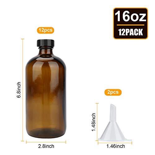 Maredash 16oz Glass Bottles, 12 Pack amber Glass Storage Bottles Sets with Lids,Amber Glass Bottle,Brown glass bottles