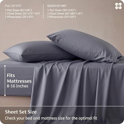 Bedsure PureWoven 100% Rayon Derived from Bamboo, Queen Sheets, 4 Pieces | Cooling Sheets for Hot Sleepers, Breathable & Silky Soft, 16" Deep Pocket, Hotel Luxury Bedding, Dark Grey - color: 01 - Dark Grey, size: Queen