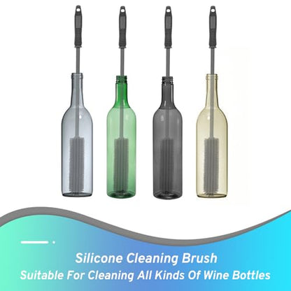 Silicone Water Bottle Brush and Straw Cleaner Set,Long Bottle Brush,Straw Cleaning Brush Silicone,Long Handle Scrub Cleaning Brush for Narrow Neck Bottle,Wine Bottle,Thermos,Sports Bottles (Dark Grey) - color: Dark Grey
