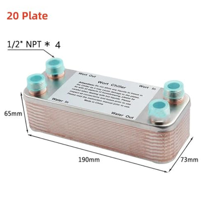 20/30/40 Plates Heat Exchanger Wort Chiller, Stainless Steel Counterflow Chiller Beer Cooler Garden Hose Rapid Cooling(20 plate) - color: 20 plate