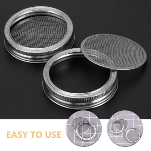 PRETYZOOM 3pcs Food Grade Sprouting Lids for Wide Mouth Mason Jars Stainless Steel Mesh Covers Strainer Function for Seed Germination and Fermentation - size: 7.00X7.00X1.00CM
