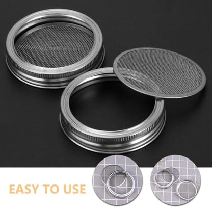 PRETYZOOM 3pcs Food Grade Sprouting Lids for Wide Mouth Mason Jars Stainless Steel Mesh Covers Strainer Function for Seed Germination and Fermentation - size: 7.00X7.00X1.00CM