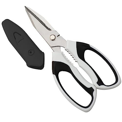 BoFuYuan Utility Scissors All Purpose heavy duty 8-Inch White | Comfort Grip, Sharp Serrated Blades Cutting Carpet Cardboard Wire Fabric, Multipurpose Shears for Kitchen Garden Office Craft - color: White